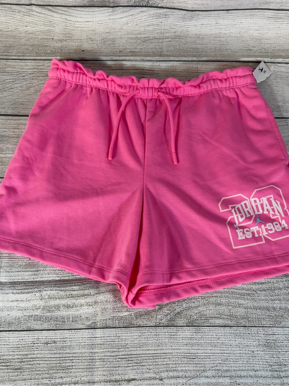 Jordan Girls Youth XL Pink French Terry Shorts EST 1984 Jumpman Drawstring NWT